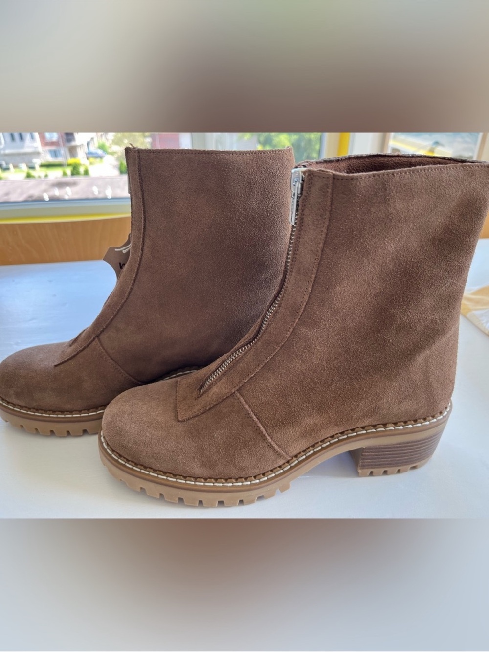 Suede Moto Stacked Heel Campus Boots